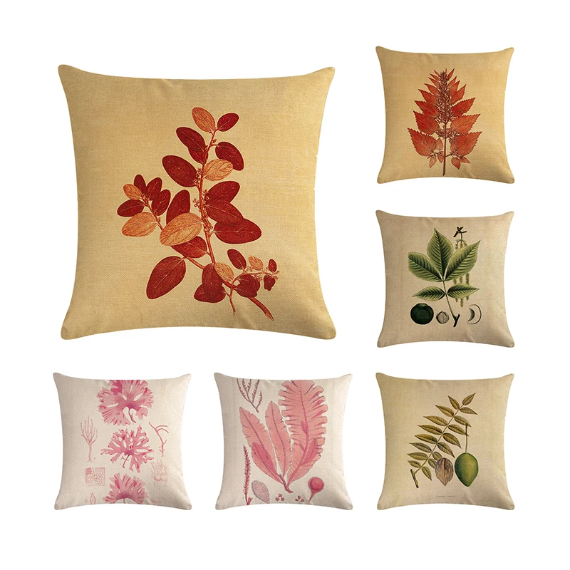 

45x45cm Plant Cushion Cover Cotton Linen Leaf Pillowcase Home Office Decorate Chair Throw Pillow Cover