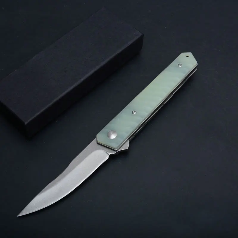 White jade TRSKT Kwaiken Флиппер Нож Складной Карманный Охотничьи ножи G-10 ручкой, камень мыть лезвие 9Cr18mov сталь открытый инструмент дропшиппинг - Цвет: White jade