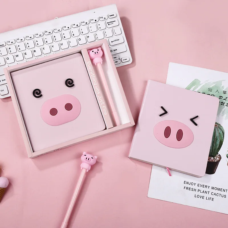 Милый розовый цвет блокнот с ручкой набор мультяшных животных Kawaii свинья маленький блокнот бумажный блокнот друзья дети подарок школьные канцелярские принадлежности