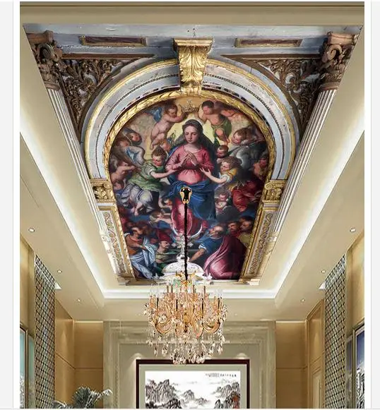 

Custom photo wallpapers 3d ceiling wallpaper murals virgin Maria and angel European zenith mural wall papers home decoration