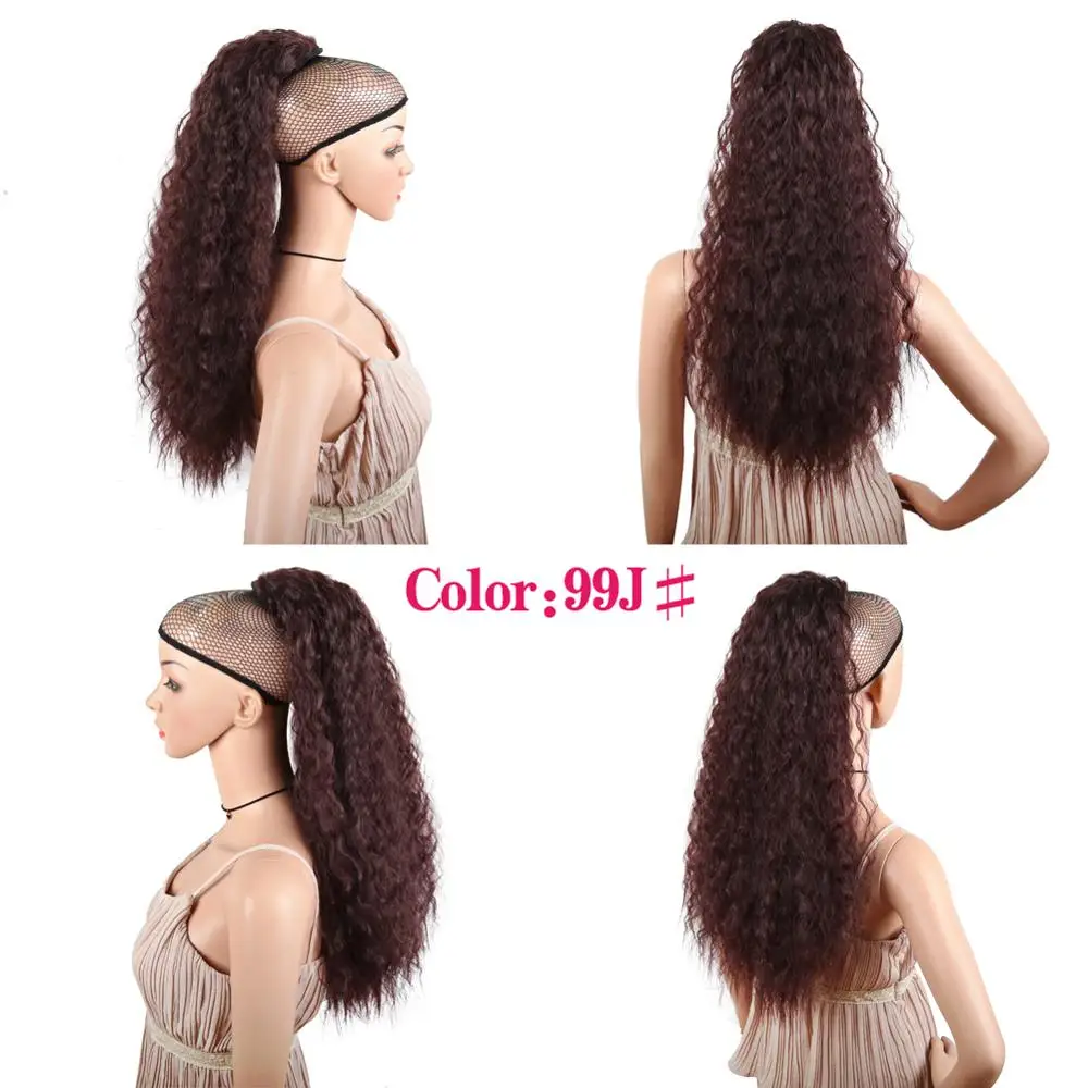 Deyngs Synthetic Long Kinky Curly ponytail 20 inch 120g long draw string ponytail with clips in high puff ponytail hair exte