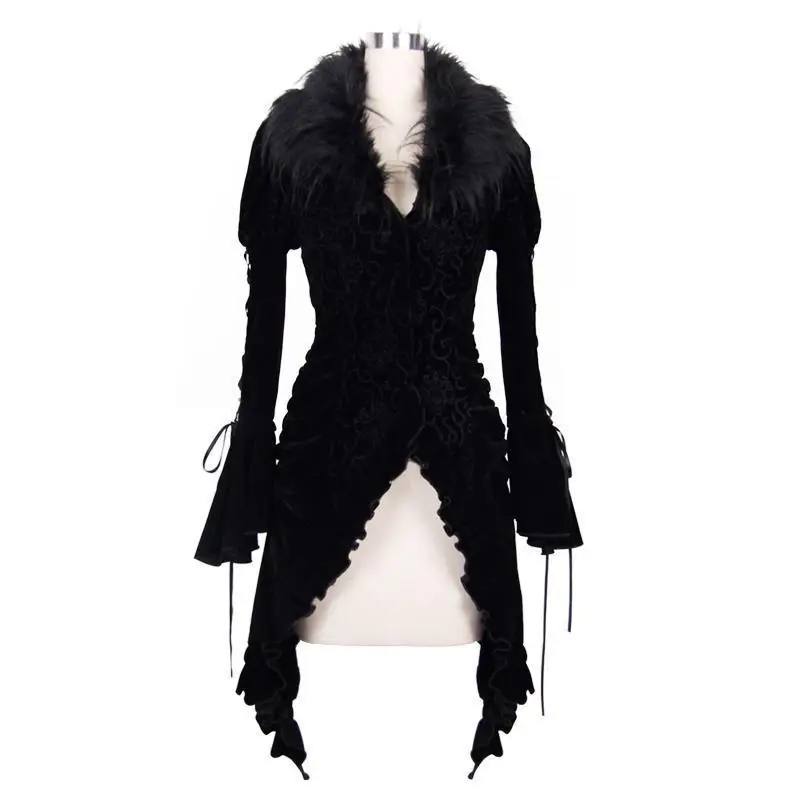 Devil Fashion Women's Asymmetric Vintage Goth Fur Collar Coat CT011 | Женская одежда