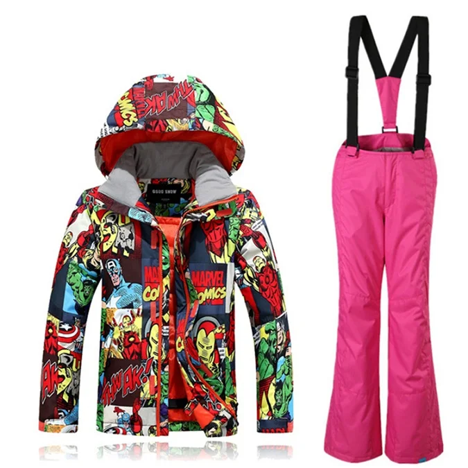 set 6 rose pant Зимний костюм для детей; лыжная куртка для мальчиков; детский лыжный костюм; теплая водонепроницаемая ветрозащитная Лыжная одежда для сноуборда - Цвет: set 6 rose pant