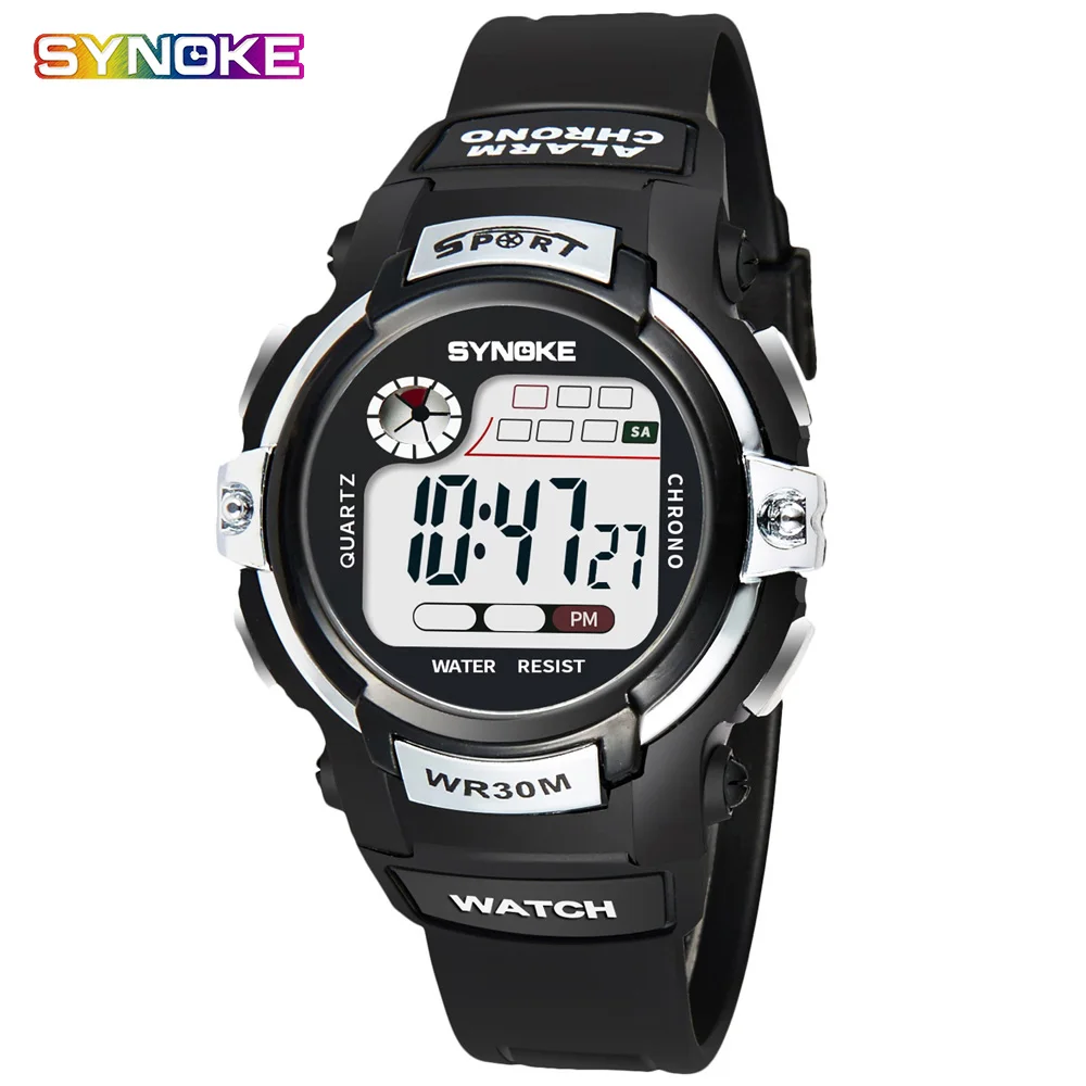 Silver child watch SYNOKE детские часы бренд цифровой светодиодный детские часы модные спортивные часы мягкие удобные милые наручные часы водонепроницаемые часы для мальчиков - Цвет: Silver child watch