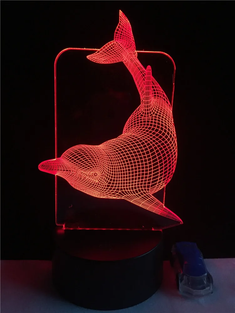 3d лампа в виде животного Дельфина светодиодная RGB USB ночсветильник многоцветный