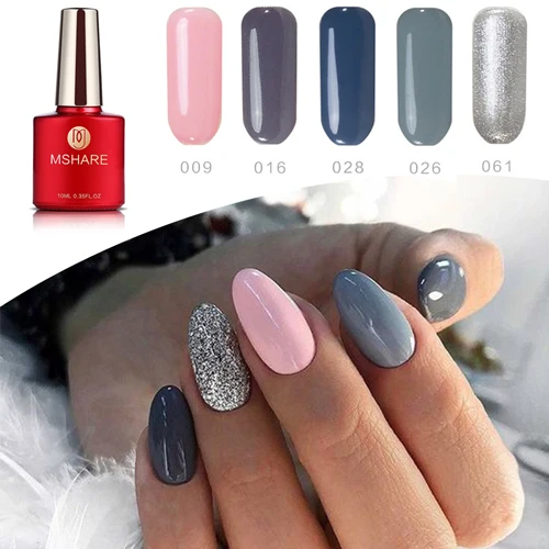 5 colors set MSHARE, 5 шт., розовый, серый, серебристый УФ-Гель-лак для ногтей, светодиодный, долговечный дизайн, эмалированный Гель-лак для ногтей, УФ-лак - Цвет: 5 colors set