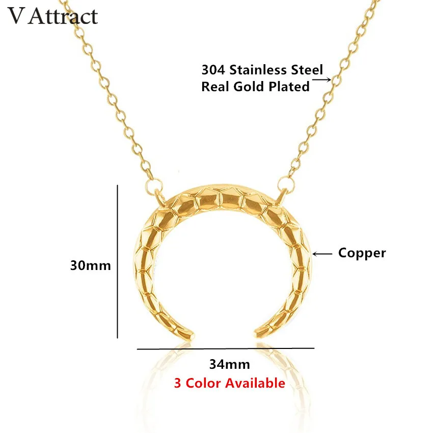 V Attract Punk Double Horn Charm Necklace Pendant Gold Silver Bohemian Jewellery Stainless Steel Chain Long Neckalces For Women|kolye bayan|tattoo