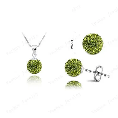 Olive Green YiKLN модные стразы Ювелирные наборы подвески из серебра и серьги 10 мм диско шар шарик австрийский кристалл набор для женщин SHSE51 - Окраска металла: Olive Green