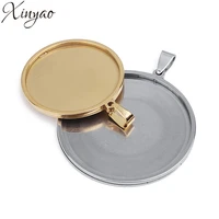 xinyao 5pcs 2025303540mm gold silver color stainless steel round necklace pendant tray cabochon base setting for diy jewelry