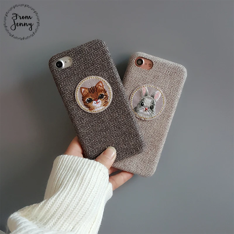 Чехол От Jenny для iphone X 7 7plus 8 8plus 6 /6S Plus милая нашивка с котом и кроликом iPhone |