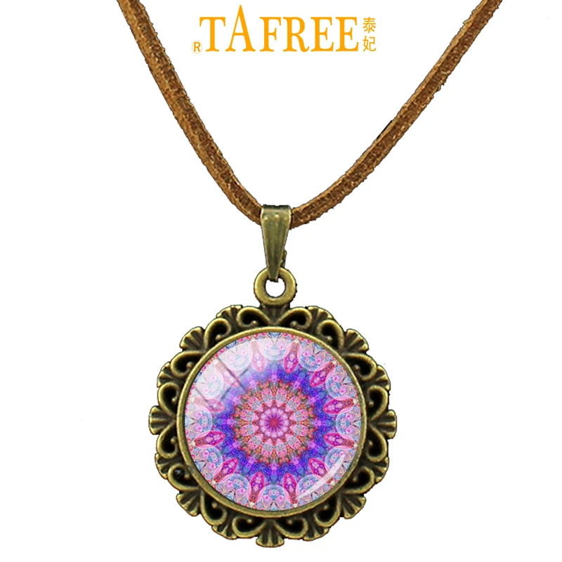 TAFREE 2017 новое ожерелье с цветком хны буддизм Геометрия Мандала кулон кожа