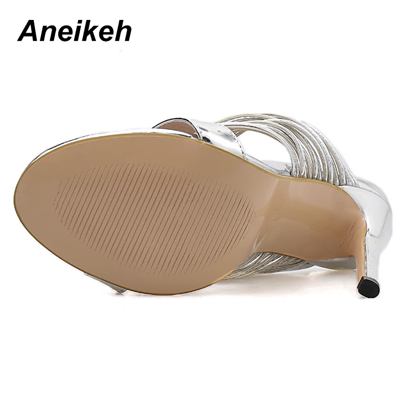 Aneikeh/; модные пикантные летние женские шлепанцы из флока; вечерние женские туфли на тонком высоком каблуке; Цвет серебристый, золотистый; обувь для улицы