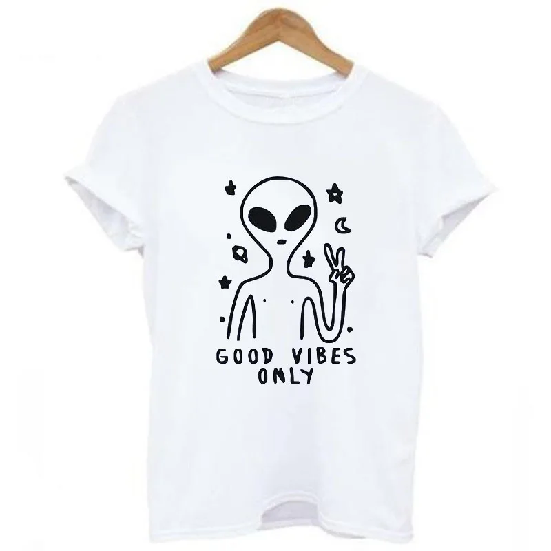 Good Vibes Only чужой Kawaii Футболка женская С О образным вырезом Повседневная Свободная
