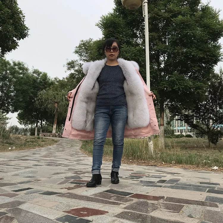 Женская парка с капюшоном теплая зимняя куртка из натурального Лисьего меха|Шубы