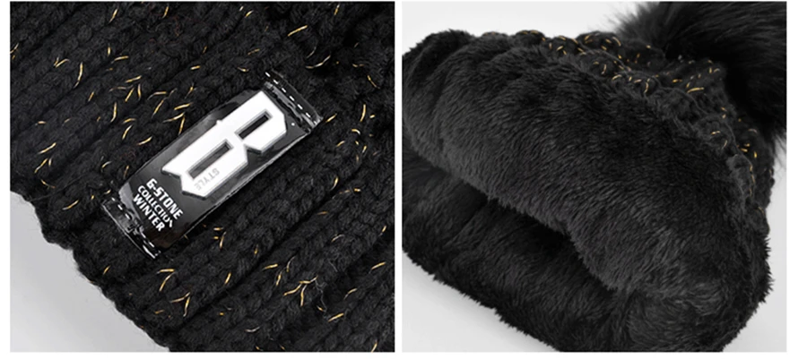New Brand Winter knit Beanies Hat Women Thick Warm Beanie Skullies Hat Female Letters Bonnet Beanie Caps Outdoor Riding Sets Bib