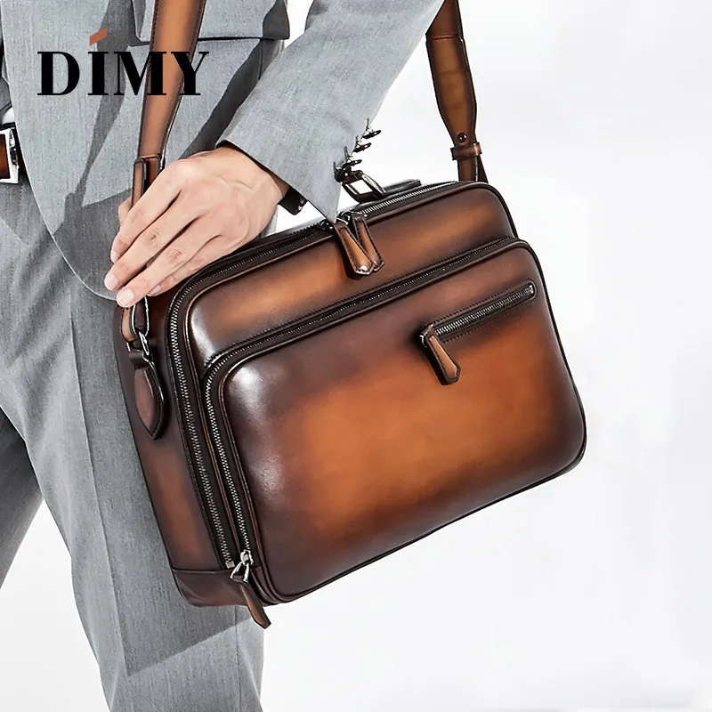 New Wholesale Tobacco polished Venezia leather calfskin leather briefcase Casual Handbags Men's Travel Bags Laptop pouch Bag
