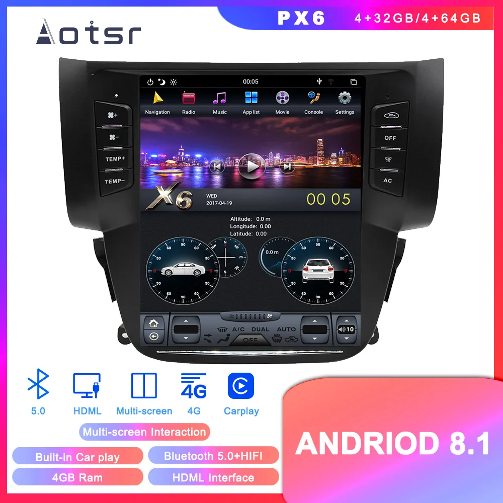 

Tesla style Android 8.1 GPS Navigation Car DVD Player For Nissan Sylphy 2012-2016 Car Auto radio stereo multimedia player 4+64GB