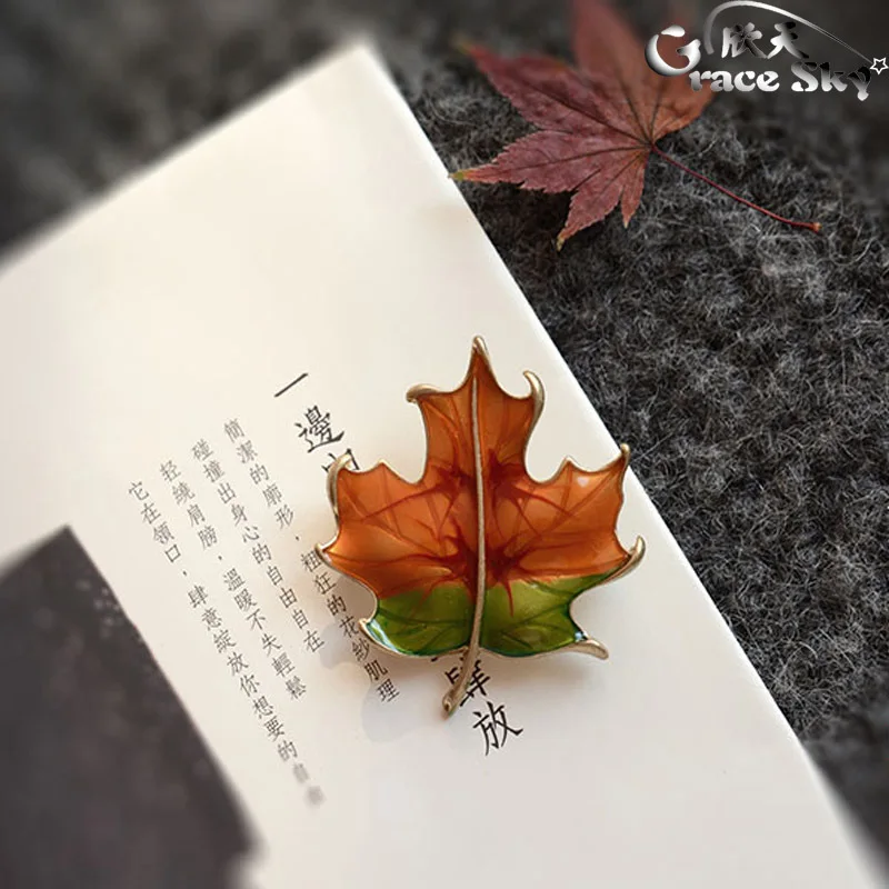 2018 Fashion Jewelry Enamel Pin Metal Mapel Leaf Brooch Hijab Broches Vintage Safety Wedding Brooches For Women | Украшения и