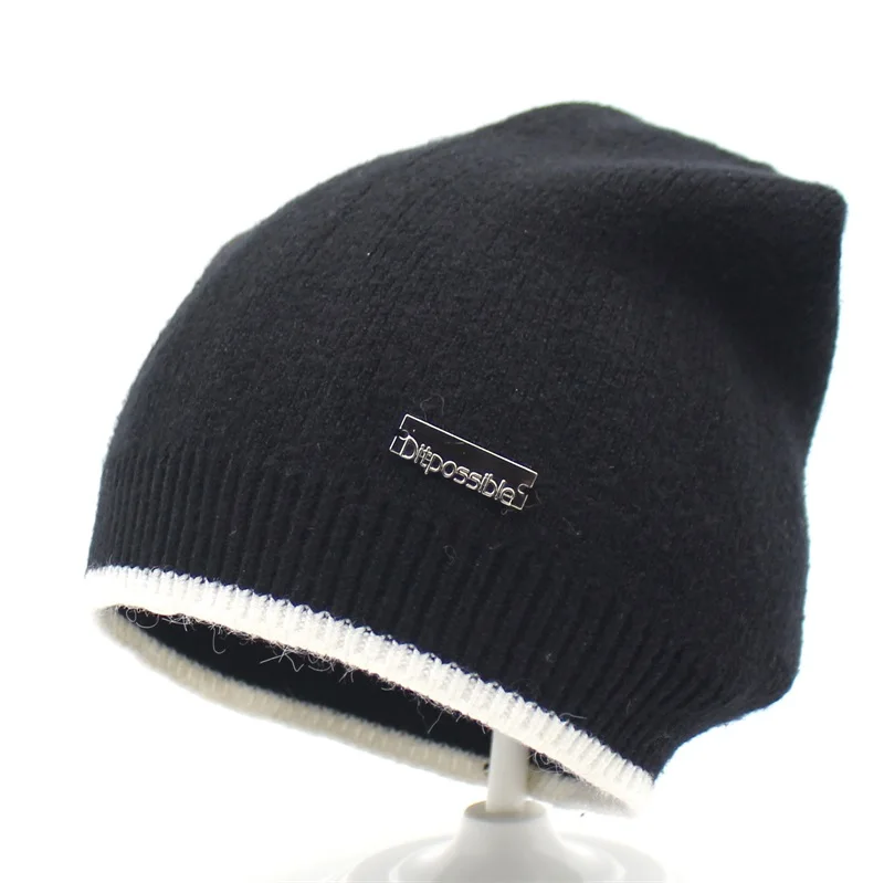 Ditpossible бренд дизайн вязаные шапочки для женщин зимняя шапка шерсть gorro облегающая шапка шапки для женщин - Цвет: black