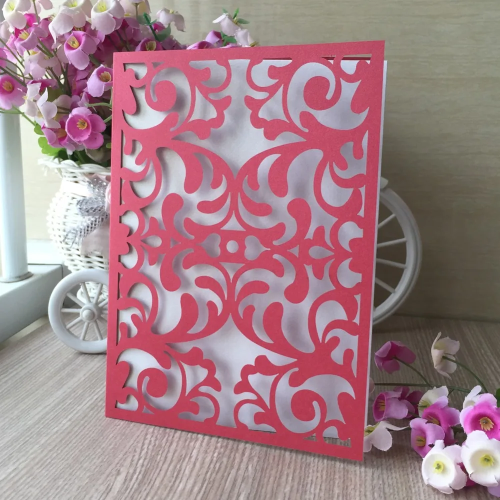 

30pcs New Shiny paper Chinese Red Color Laser Cut Party Holiday Greeting Blessing Card Wedding Birthday Invitation Card