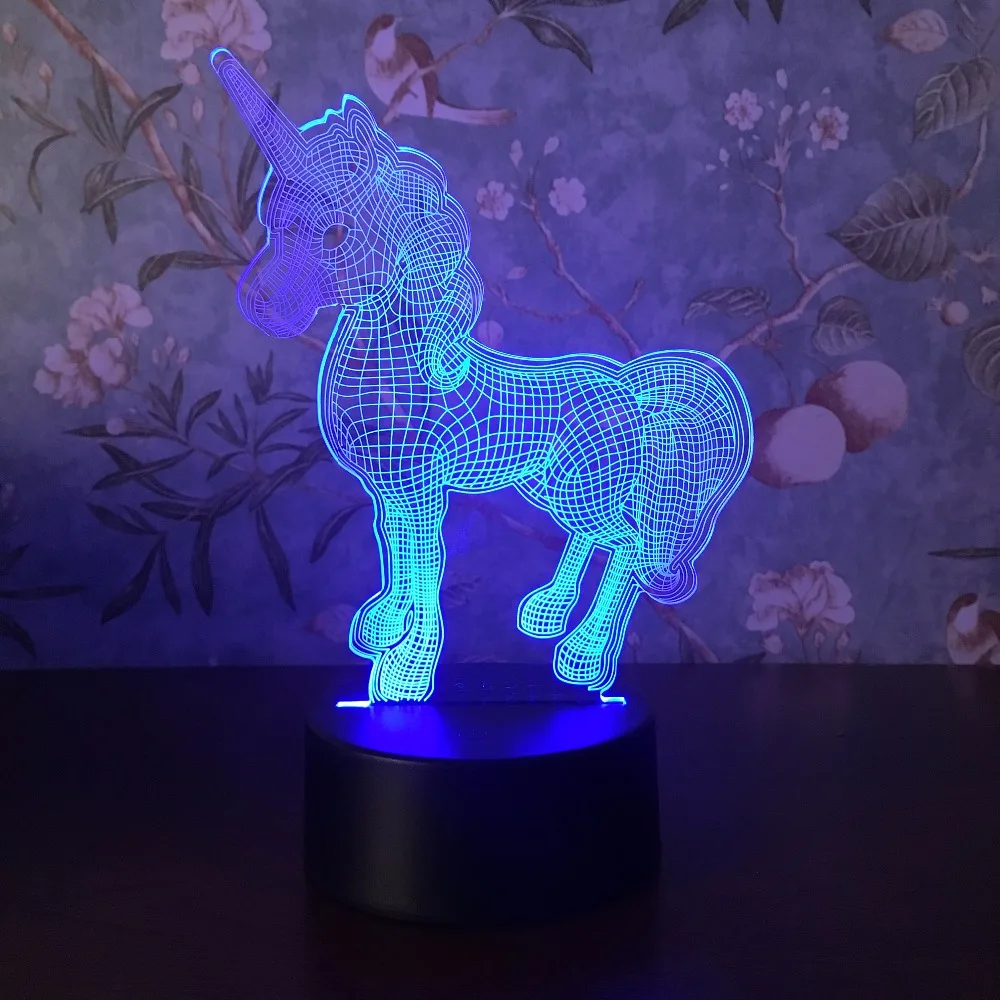 Единорог 3D светодиодный светильник ночник многоцветный RGB лампа Рождественский