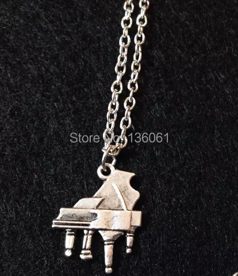 Винтаж серебро ожерелье с изображением пианино подвески заявление цепи чокер