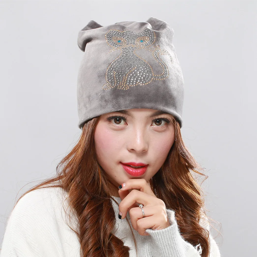 Новинка Осень зима 2018 двойная бархатная шапка с милыми кошачьими ушками женские