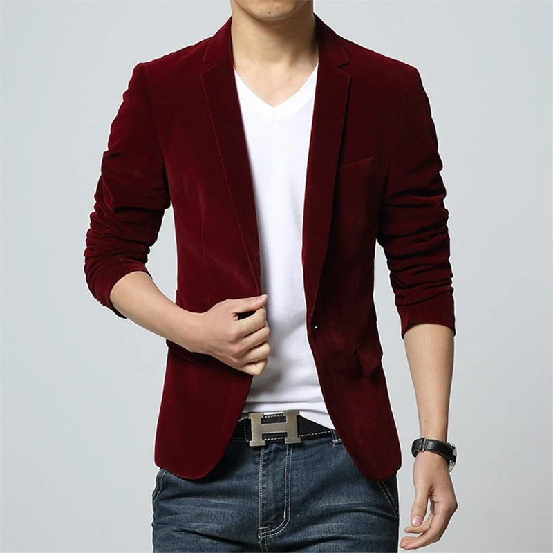 teen men suit jacket long-sleeved corduroy fabric mens blazer coat Slim design suits blazers Asia size S M L XL XXL XXXL | Мужская
