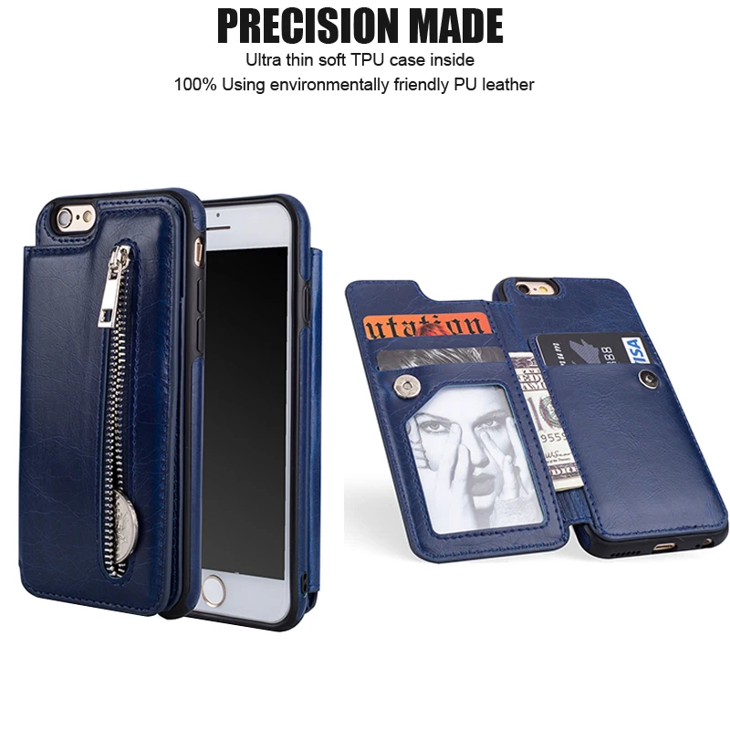 Классический Кожаный чехол кошелек Crazy Horse на молнии с отделениями для карт