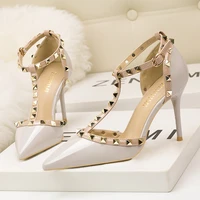 new women high heel pumps solid buckle fashion sexy party shoes thin heel slip on wedding heels brand high quality 9 cm female