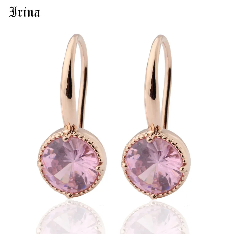 Pink Irina Мода 8 мм циркониевые Серьги Кристалл 6 цветов круглые милые ювелирные изделия 585 розовые серьги золотого цвета женские серьги - Окраска металла: Pink