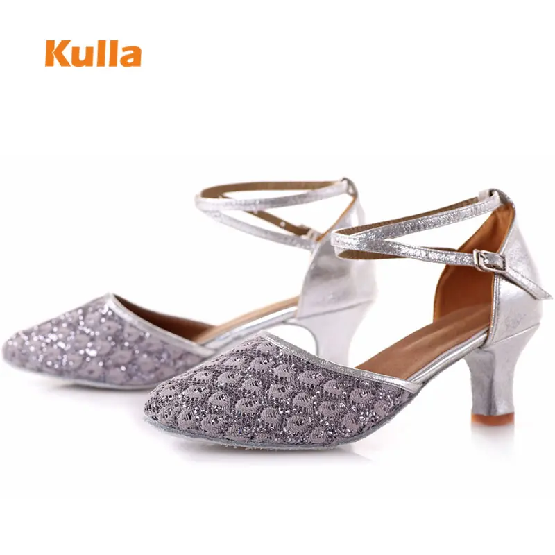 Women Latin Dance Shoes Female Tango Salsa Dancing Shoe Closed Toe Soft Sole Gold Silver Ballroom Heels 5 7cm Wedding Party Shoe