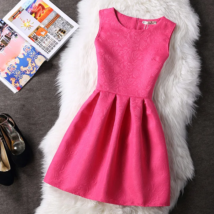 Новое поступление, Vestidos, летние повседневные платья с круглым вырезом, без рукавов, с принтом, женское винтажное платье принцессы, Черная Женская праздничная одежда - Цвет: Rose Red