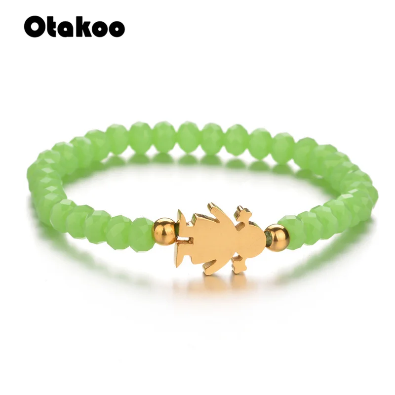 Otakoo женский браслет красный зеленый браслет с черным камнем из нержавеющей стали для маленьких мальчиков и девочек браслет из бисера очаровательные ювелирные изделия