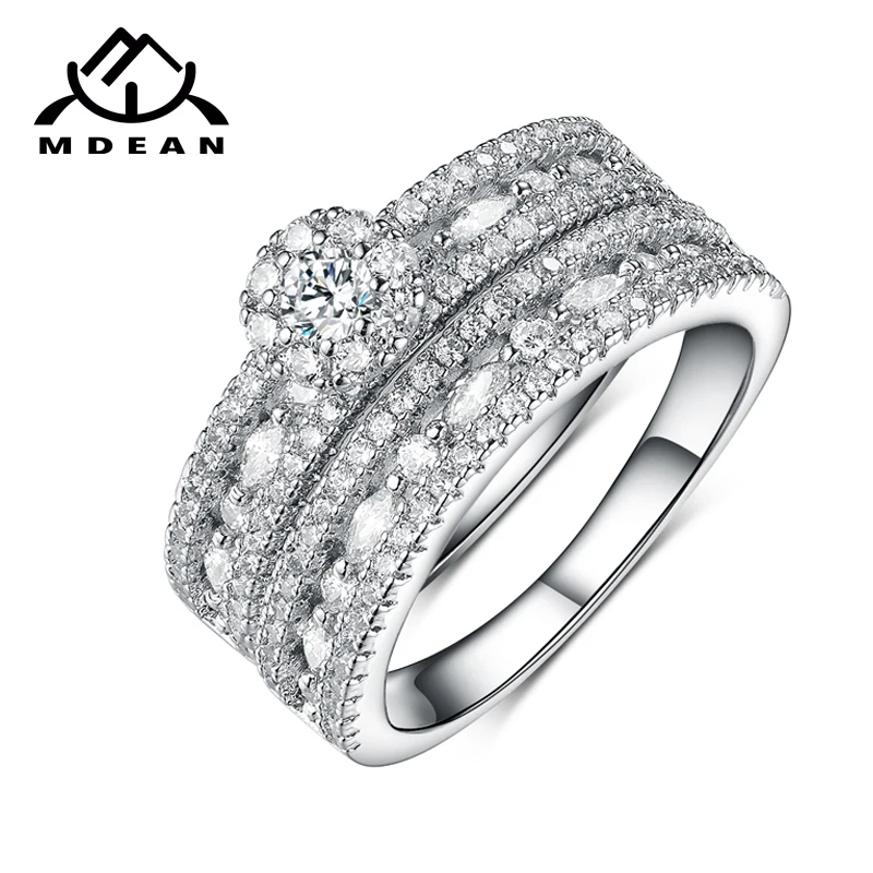 Mdean белого золота Цвет кольца для Для женщин очаровательные свадебные ясно AAA