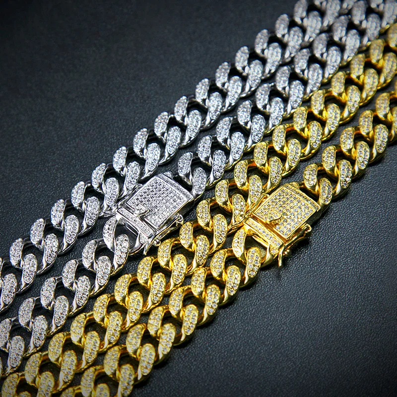 

18 "-24" в стиле «хип-хоп» Bling льдом циркониевый камень CZ вымощенное золото Цвет КУБИНСКИЙ звено цепи ожерелья для Для мужчин, реперские кепки ю...