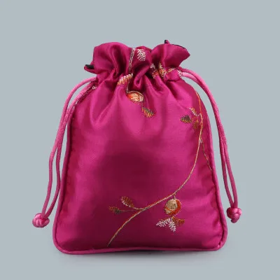 Малый Вышитые Фрукты Крафт мешок подарков атласная ткань упаковки Drawstring многоразовый мешок ювелирных изделий декоративные монет Карманный Саше - Цвет: fuchsia