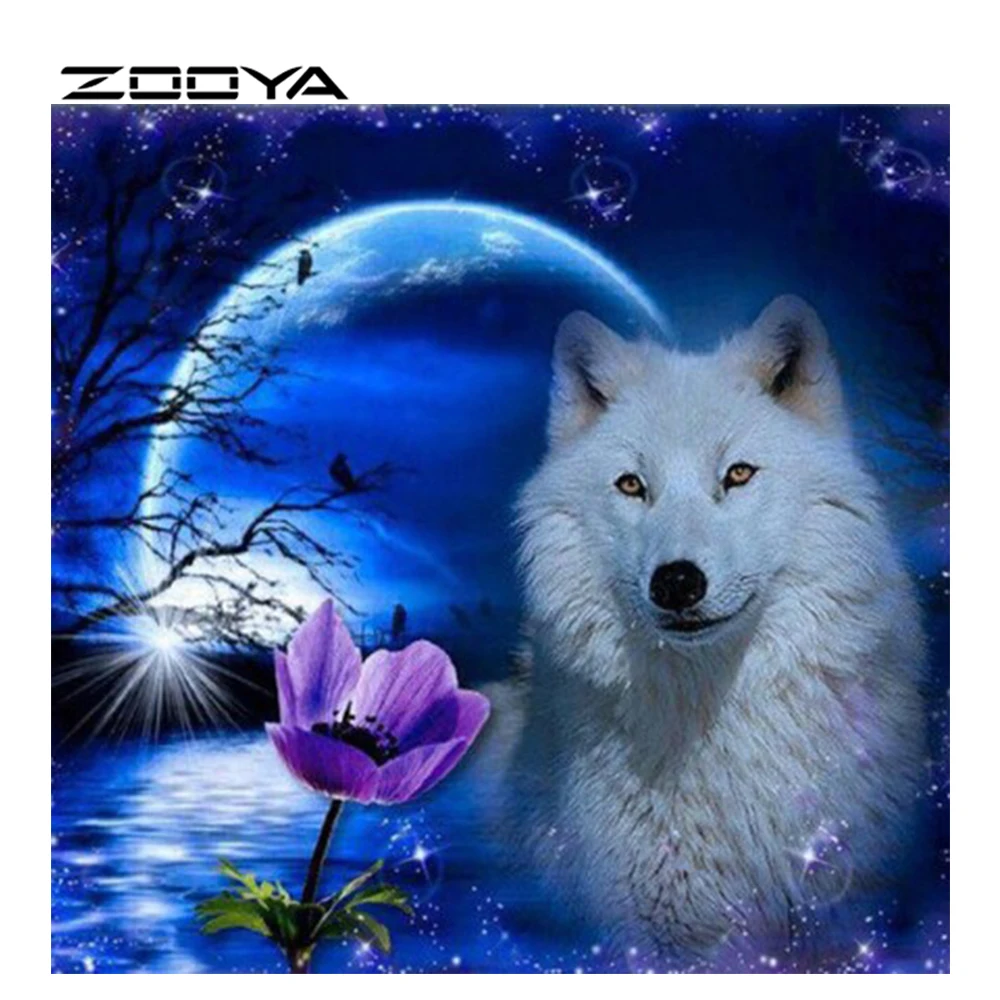 ZOOYA DIY Diamond Embroidery Painting White wolf Rhinestones Cross Stitch Mosaic Pictures Wall Sticker AT530 | Дом и сад