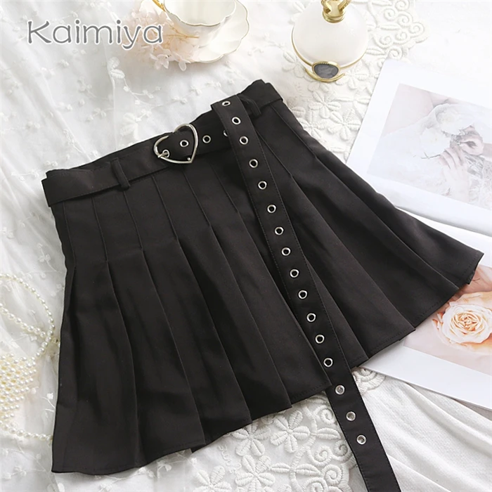 New Summer Women Pleated Skirt High Waisted Heart Shape Sashes Women Pleated Short Skirt High Quality