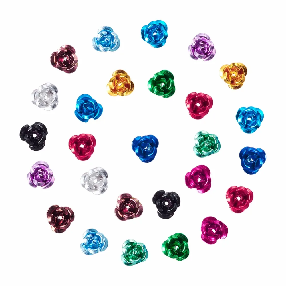 

Mixed Color Aluminum Rose Flower Tiny Metal Beads for Necklaces Bracelets Jewelry Making DIY,6x4.5mm, hole: 1mm 200pcs