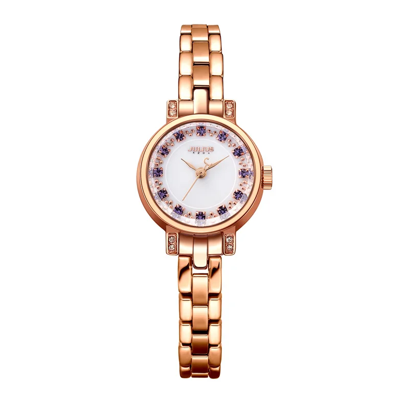 Rose Gold White dial Julius кварцевые Брендовые женские часы, роскошный браслет, часы с кристаллами и бриллиантами, ультра тонкие часы из розового золота, часы JA-883 - Цвет: Rose Gold White dial