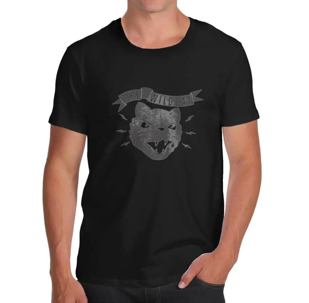 Майка Сайты Шеи Экипажа С Коротким Рукавом Рождество Wild Cat Забавный Черный
