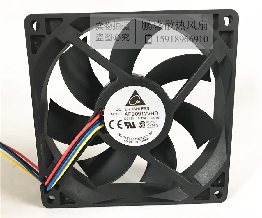 Delta Electronics AFB0912VHD 9C76 DC 12V 0.42A Размеры: 90x90x20 мм 4 провод Сервер вентилятор