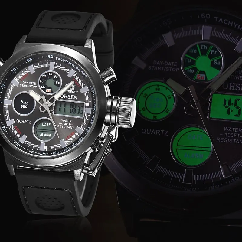 Мужские спортивные кварцевые часы с будильником и двумя часовыми