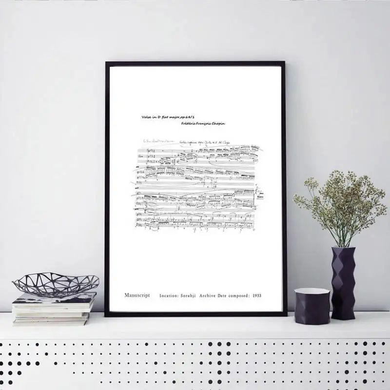Nordic modern canvas painting sea and Chopin manuscript posters prints pictures living room wall art home decor No Frame | Дом и сад