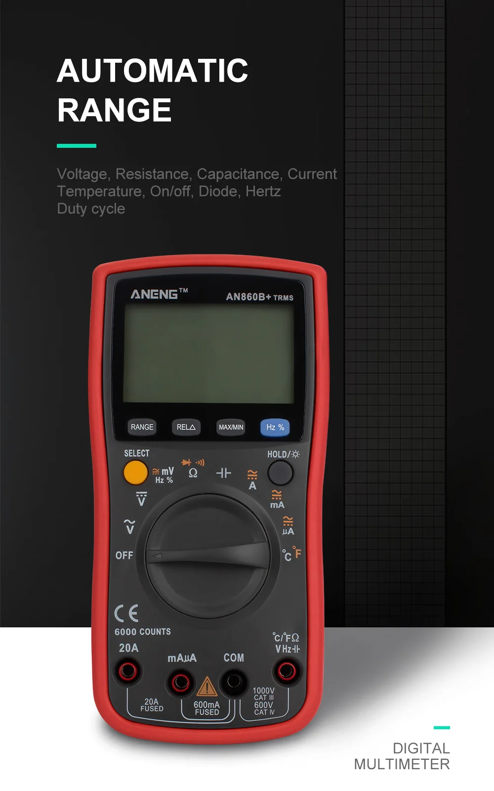 AN860B+ зонд ЖК 6000 отсчетов цифровой мультиметр AC/DC Ток Сопротивление напряжения частота температура тестер Multimetro