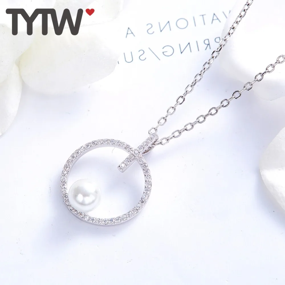 TYTW круглая жемчужина элегантная женская подвеска из стерлингового серебра 925