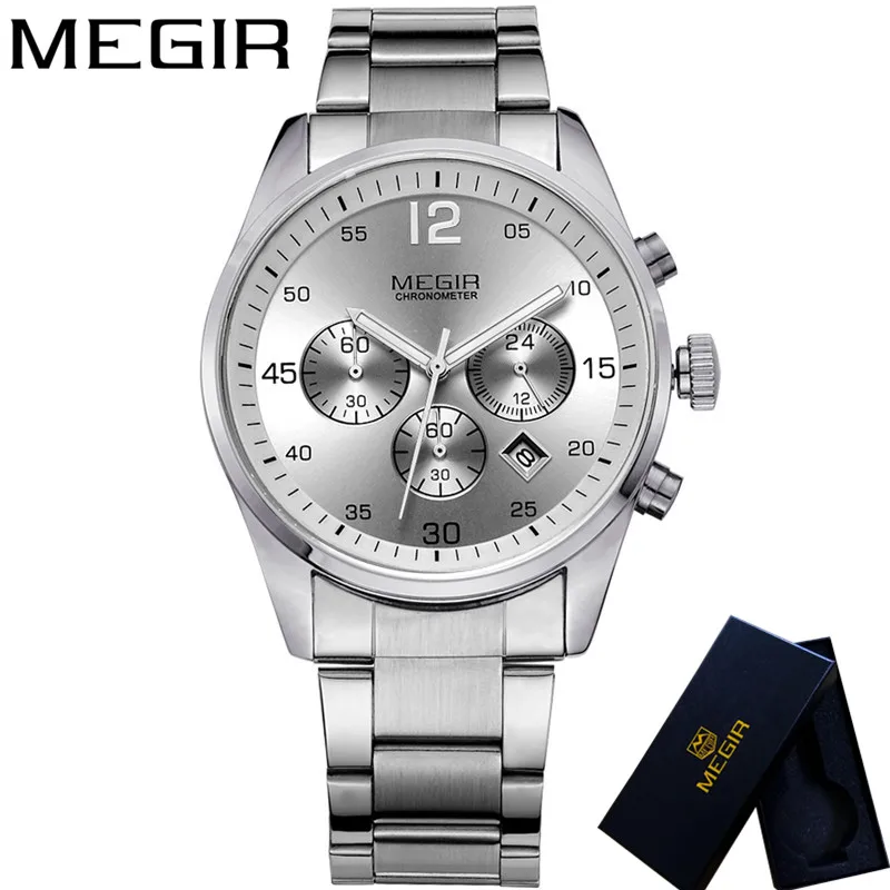 ME201004 with box MEGIR часы мужские водонепроницаемые Хронограф военные мужские часы лучший бренд класса люкс нержавеющая сталь деловые мужские спортивные наручные часы 2010 - Цвет: ME201004 with box
