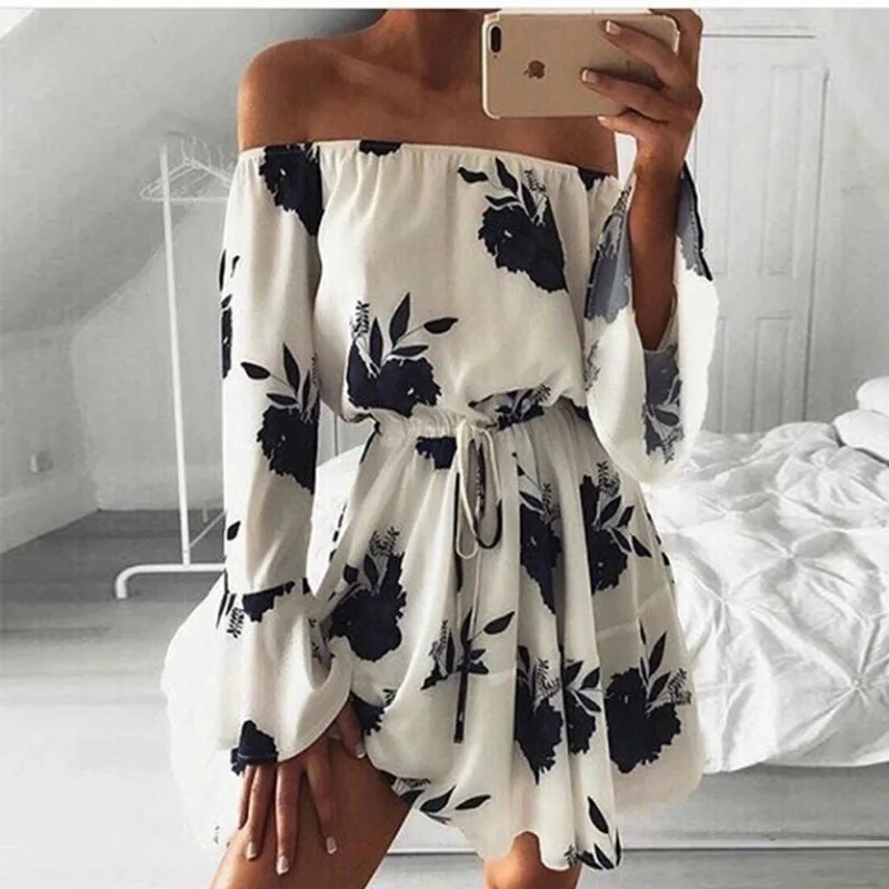 Для женщин Лето 2018 пляжные цветочный Boho платье Свободные Печать пикантные с