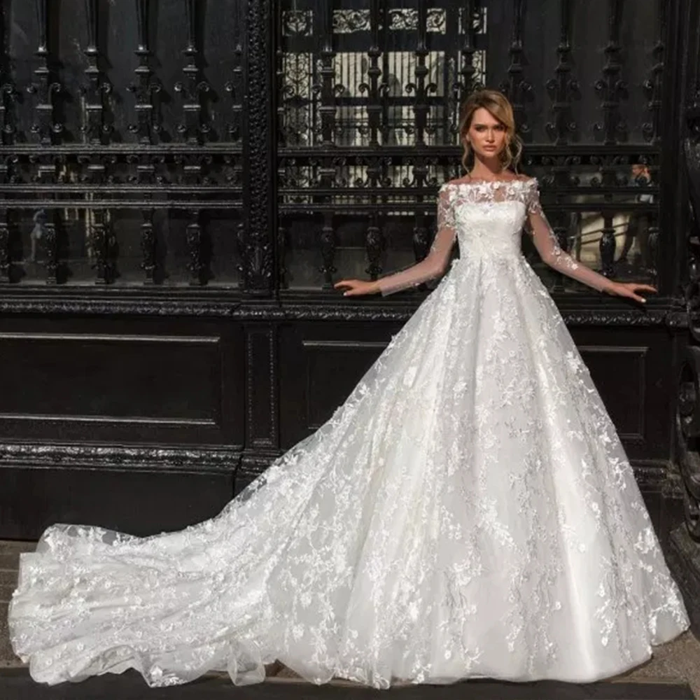 Vestido De Noiva Princesa бальное платье принцессы на пуговицах с длинными рукавами и